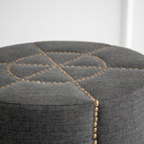 20" Gray Linen Round Footstool Ottoman - Homeroots