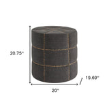 20" Gray Linen Round Footstool Ottoman - Homeroots