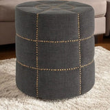 20" Gray Linen Round Footstool Ottoman - Homeroots