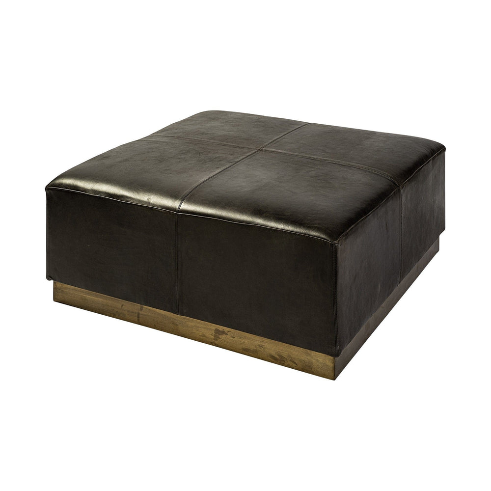 36" Black Faux Leather And Brown Footstool Ottoman - Homeroots - Flyclothing LLC