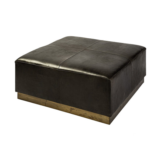 36" Black Faux Leather And Brown Footstool Ottoman - Homeroots