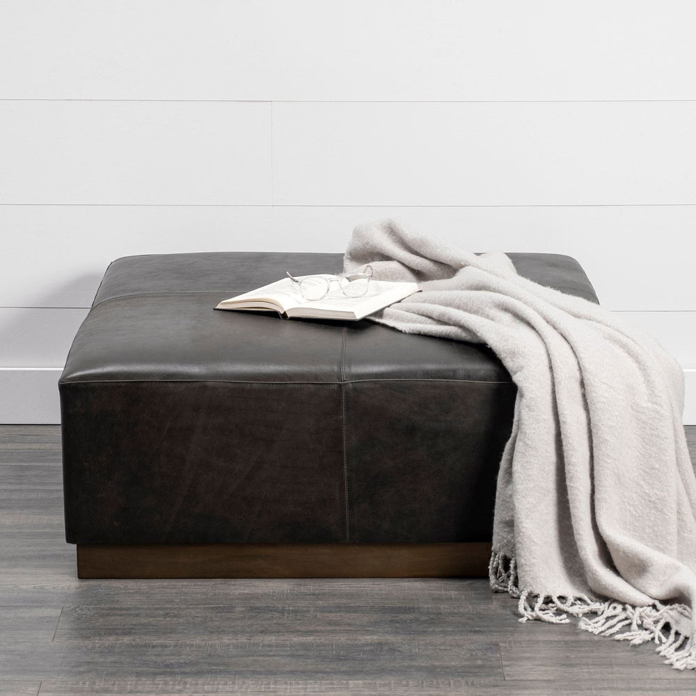 36" Black Faux Leather And Brown Footstool Ottoman - Homeroots - Flyclothing LLC