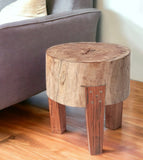 15" Dark Brown And Brown Distressed Reclaimed Wood Round End Table - Homeroots