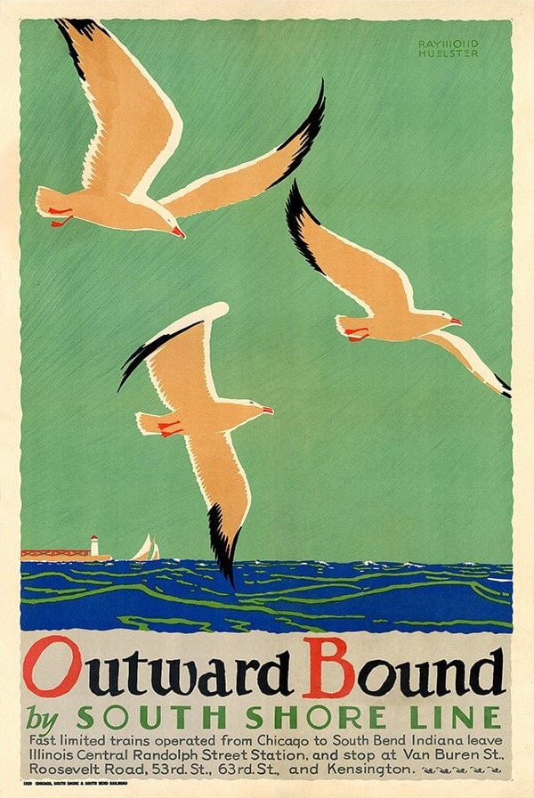 9" X 12" Birds Over Lake Michigan C1929 Vintage Travel Poster Wall Art - Homeroots - Flyclothing LLC