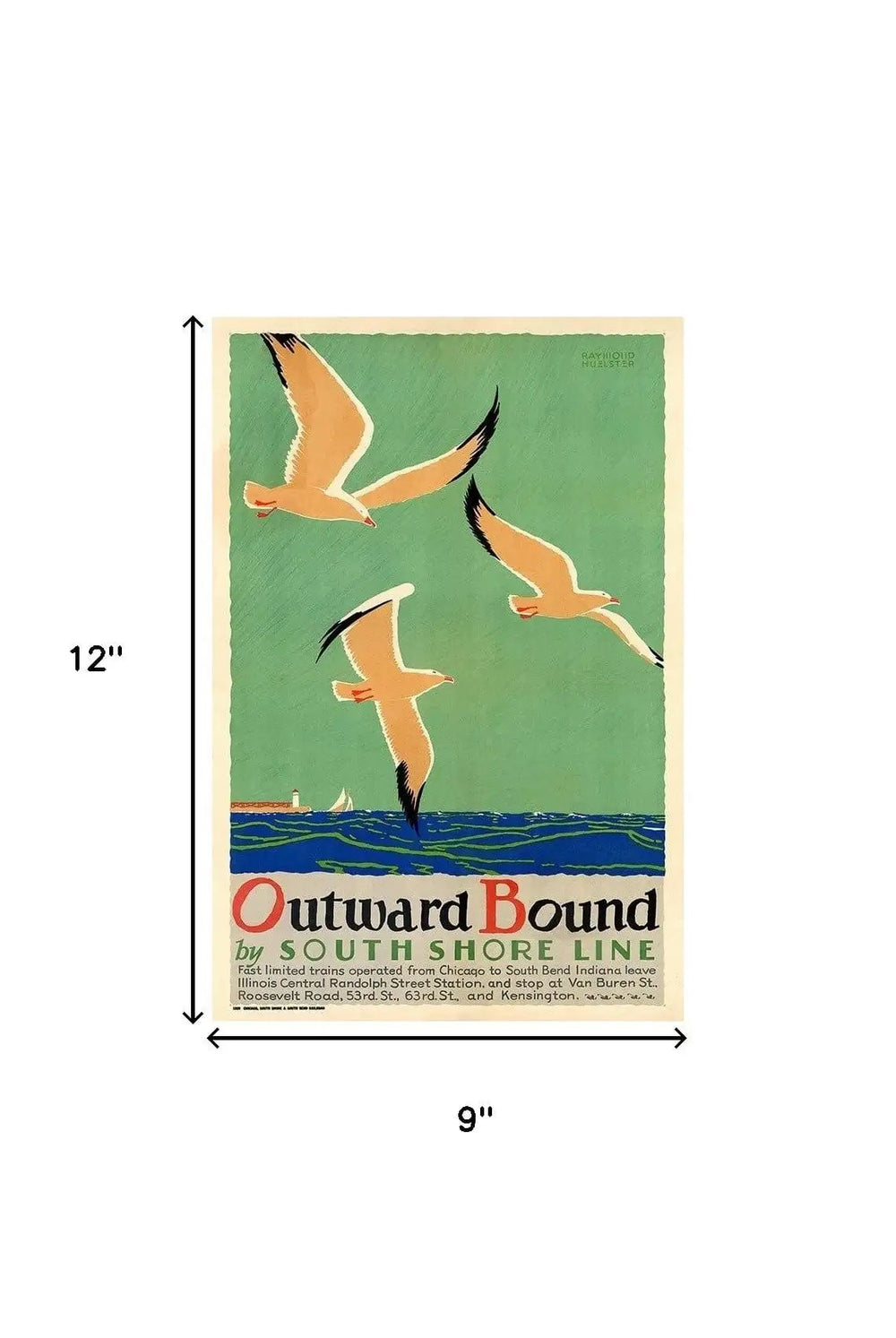 9" X 12" Birds Over Lake Michigan C1929 Vintage Travel Poster Wall Art - Homeroots - Flyclothing LLC