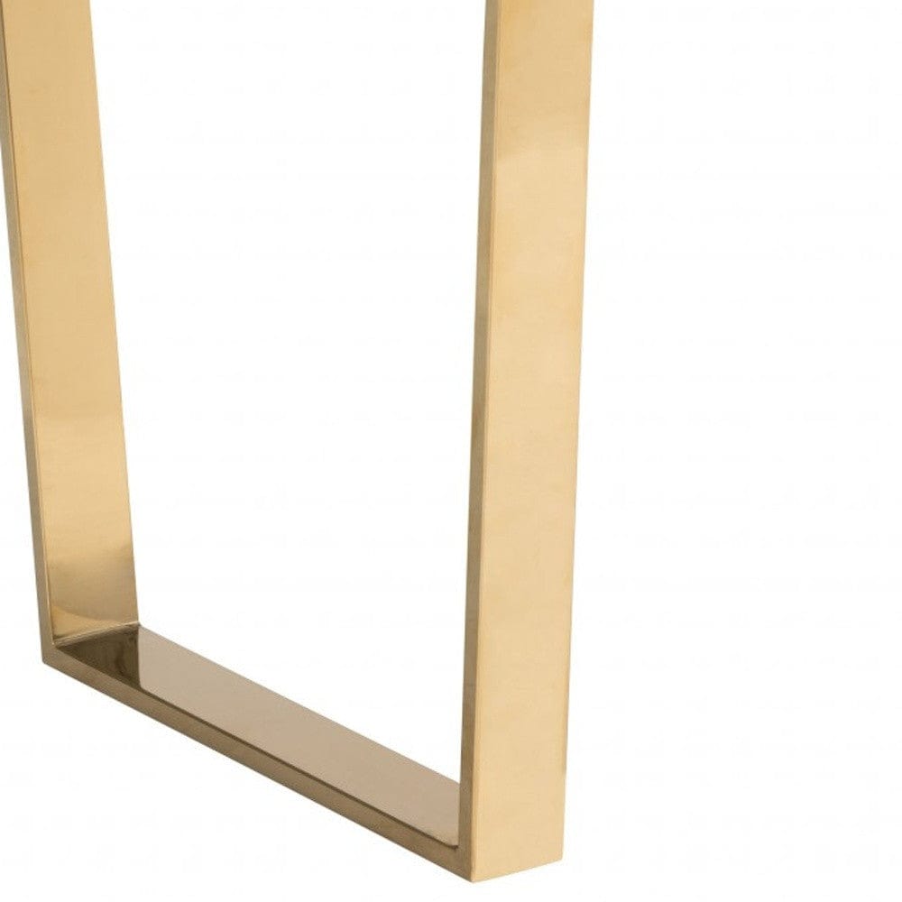 71" White And Gold Faux Marble And Steel Sled Base Dining Table - Homeroots - Flyclothing LLC