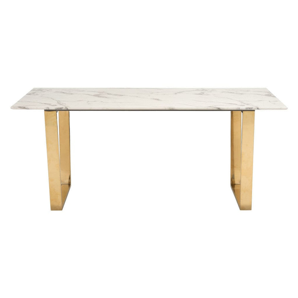 71" White And Gold Faux Marble And Steel Sled Base Dining Table - Homeroots - Flyclothing LLC