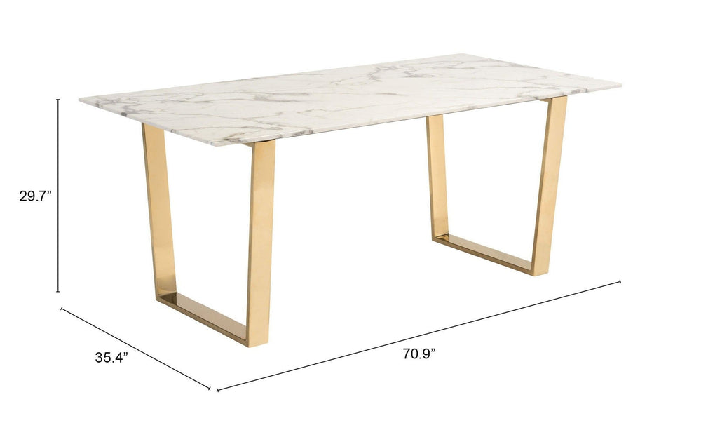 71" White And Gold Faux Marble And Steel Sled Base Dining Table - Homeroots - Flyclothing LLC