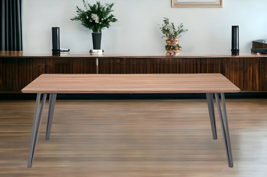 79" Wood Brown And Gray Steel Dining Table - Homeroots