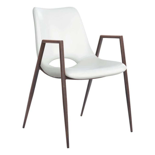 Set of Two White And Brown Upholstered Faux Leather Open Back Dining Arm Chairs - Homeroots - Flyclothing LLC