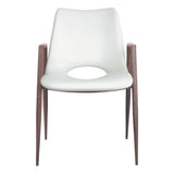 Set of Two White And Brown Upholstered Faux Leather Open Back Dining Arm Chairs - Homeroots - Flyclothing LLC