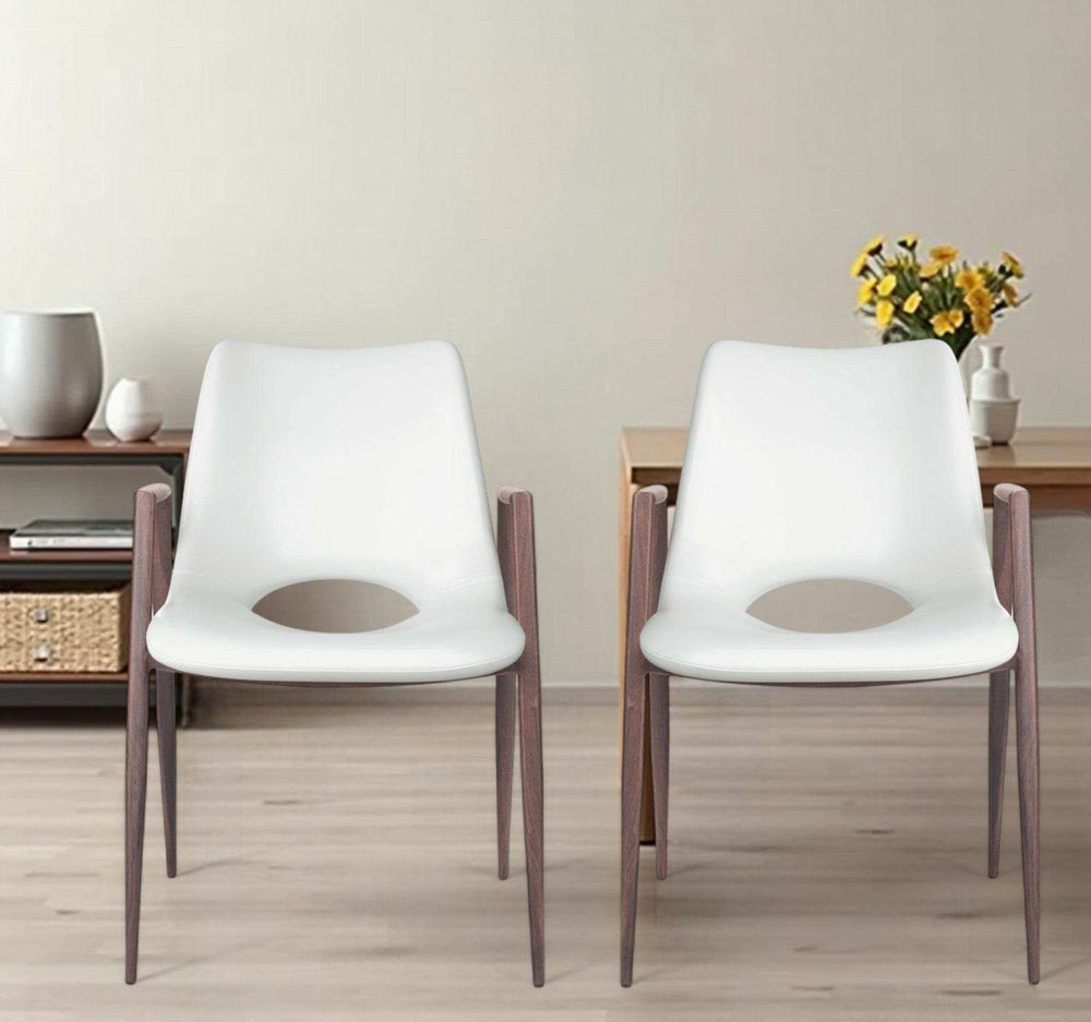 Set of Two White And Brown Upholstered Faux Leather Open Back Dining Arm Chairs - Homeroots - Flyclothing LLC