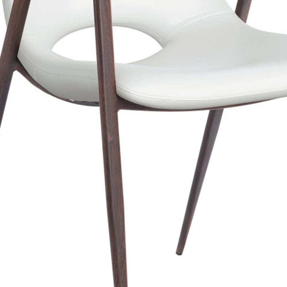 Set of Two White And Brown Upholstered Faux Leather Open Back Dining Arm Chairs - Homeroots - Flyclothing LLC