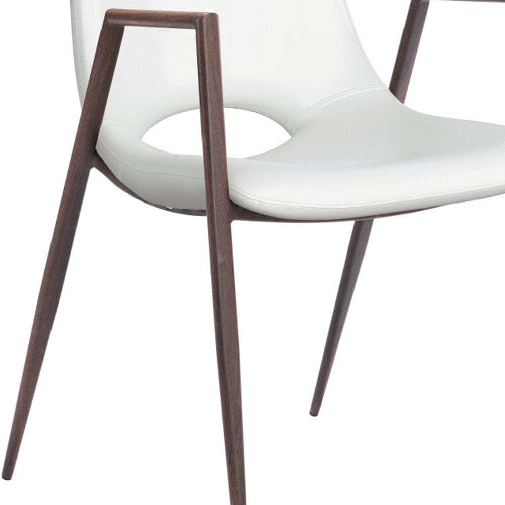 Set of Two White And Brown Upholstered Faux Leather Open Back Dining Arm Chairs - Homeroots - Flyclothing LLC