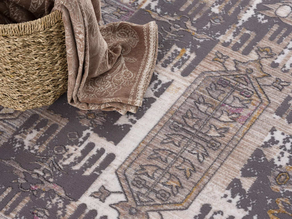 10' Runner Gray and Ivory Oriental Power Loom Runner Rug - Homeroots - Flyclothing LLC