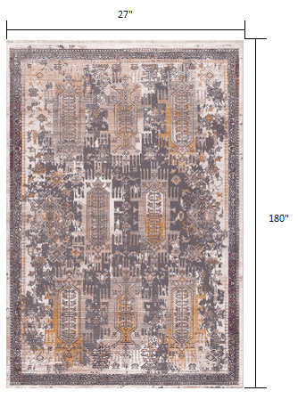 15' Runner Gray and Ivory Oriental Power Loom Runner Rug - Homeroots - Flyclothing LLC