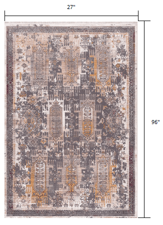 8' Runner Gray and Ivory Oriental Power Loom Distressed Runner Rug - Homeroots - Flyclothing LLC