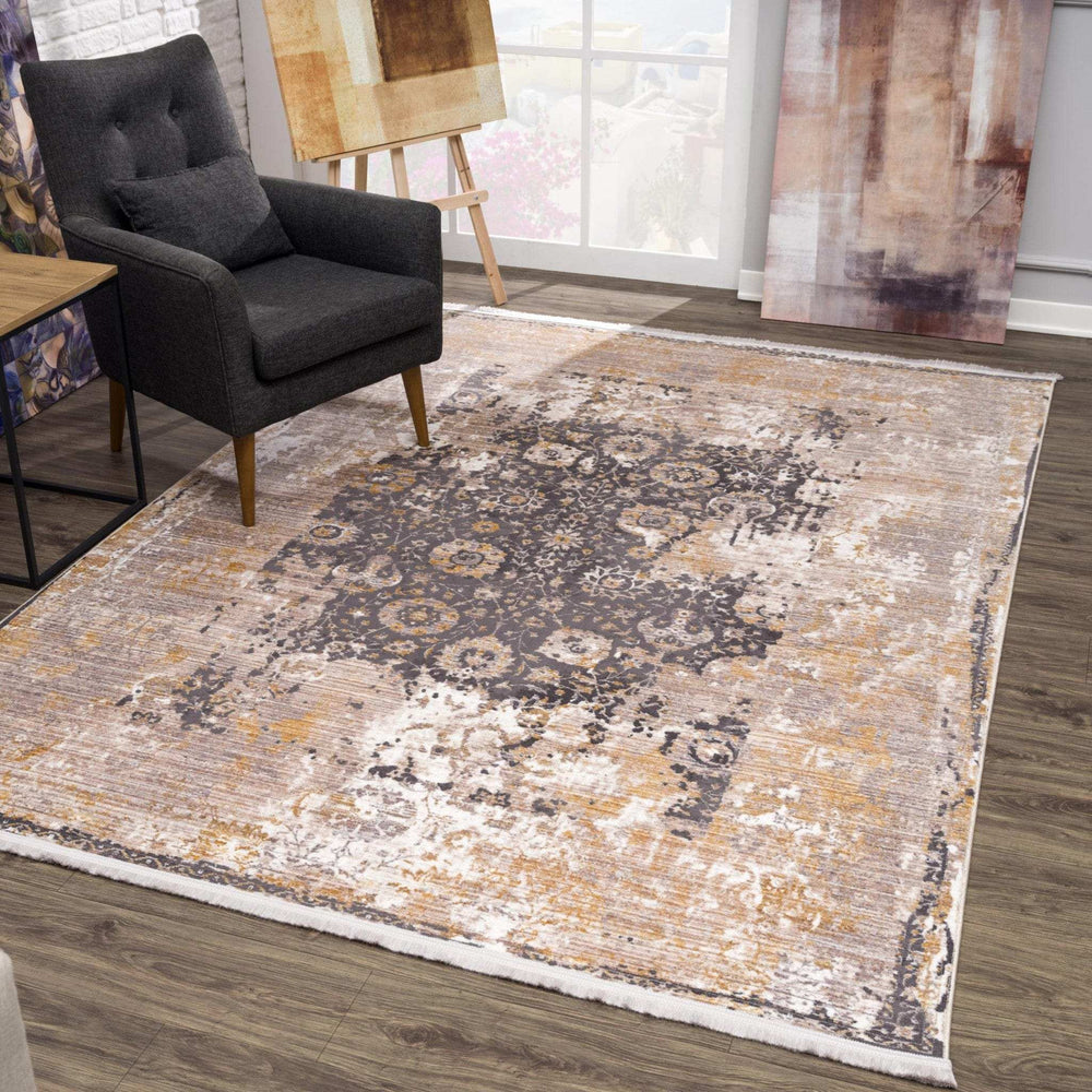 5' X 7' Gray and Ivory Oriental Non Skid Area Rug - Homeroots - Flyclothing LLC