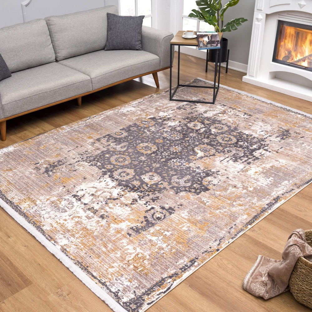 5' X 7' Gray and Ivory Oriental Non Skid Area Rug - Homeroots - Flyclothing LLC