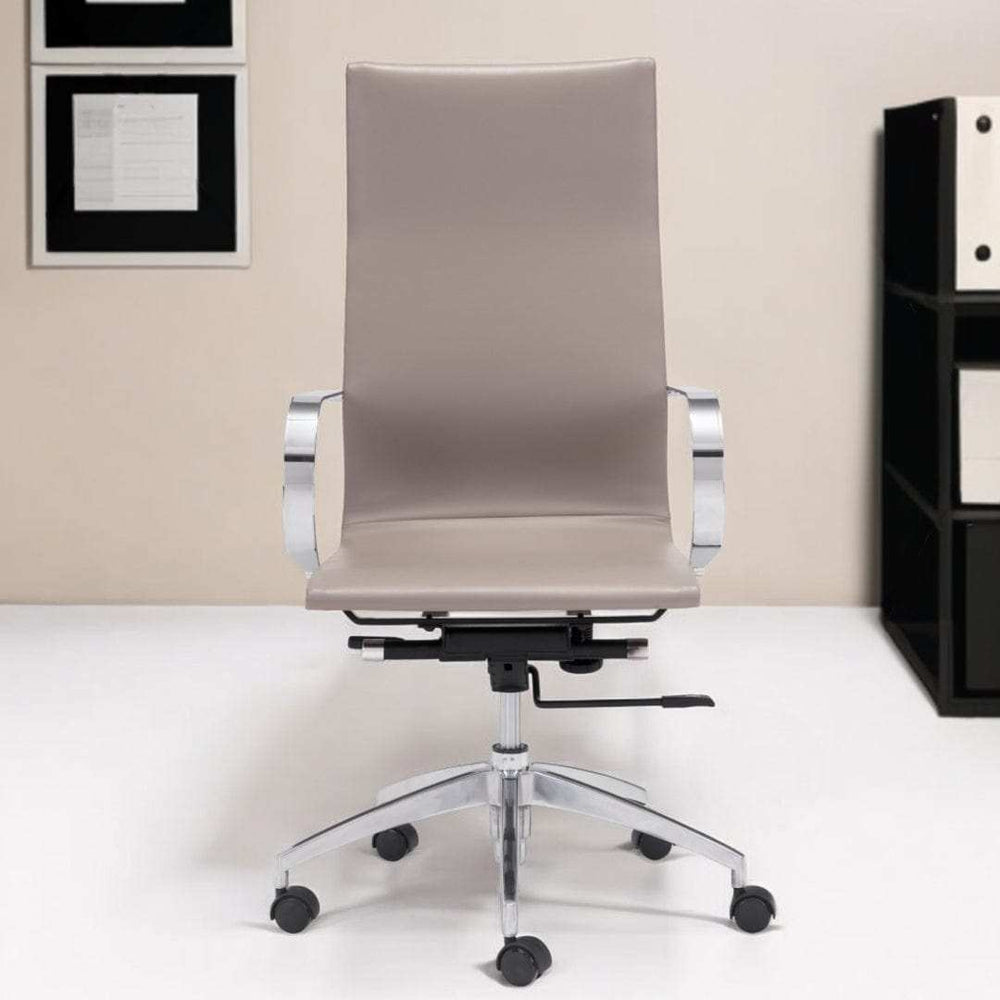 Taupe and Silver Adjustable Swivel Faux Leather Rolling Conference Office Chair - Homeroots - Flyclothing LLC