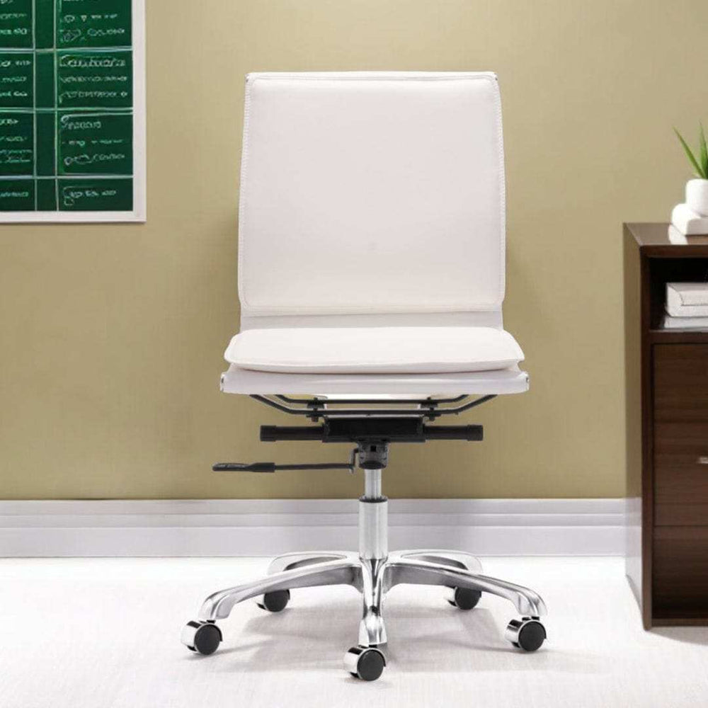 White and Silver Adjustable Swivel Faux Leather Rolling Executive Office Chair - Homeroots - Flyclothing LLC