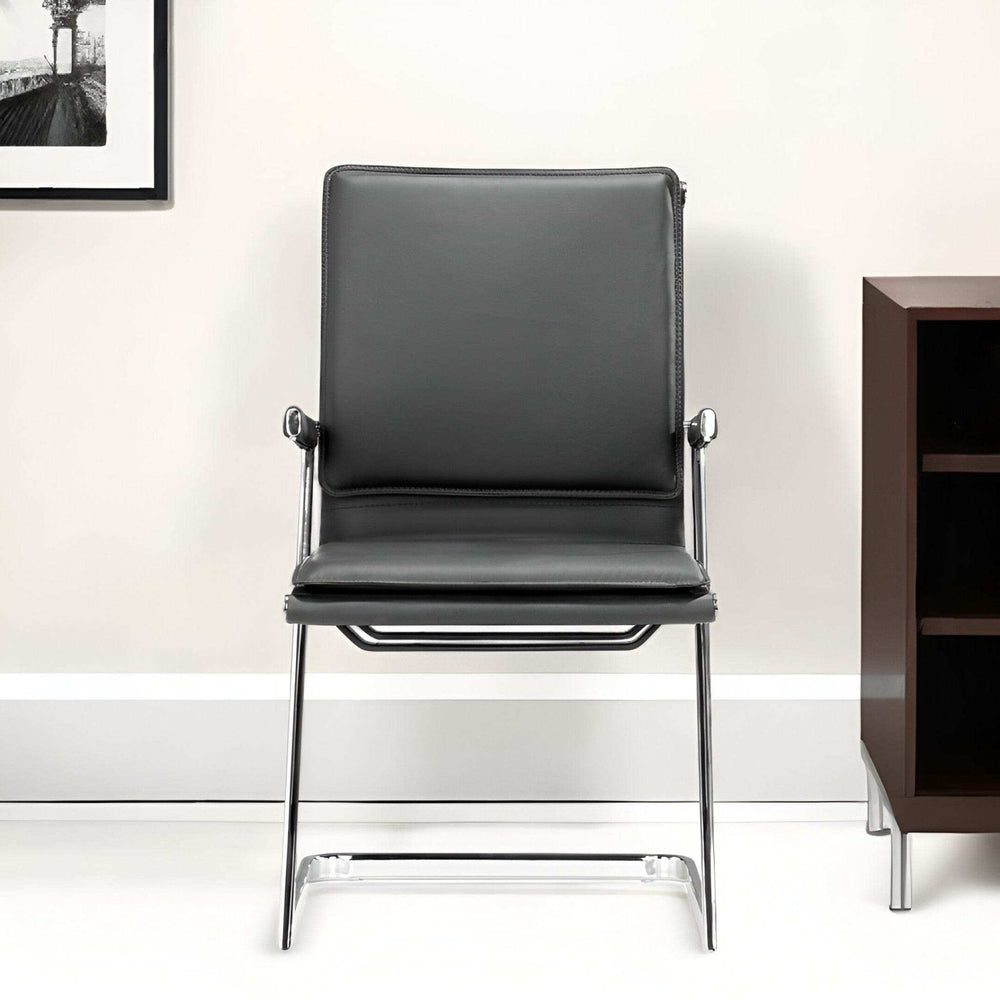 Set Of Two Black Faux Leather Seat Adjustable Conference Chair Metal Back Steel Frame - Homeroots - Flyclothing LLC