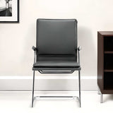 Set Of Two Black Faux Leather Seat Adjustable Conference Chair Metal Back Steel Frame - Homeroots - Flyclothing LLC