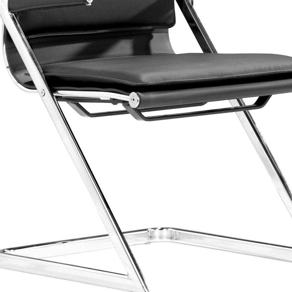 Set Of Two Black Faux Leather Seat Adjustable Conference Chair Metal Back Steel Frame - Homeroots - Flyclothing LLC