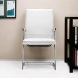 Set of Two White and Silver Faux Leather Conference Office Chair - Homeroots - Flyclothing LLC