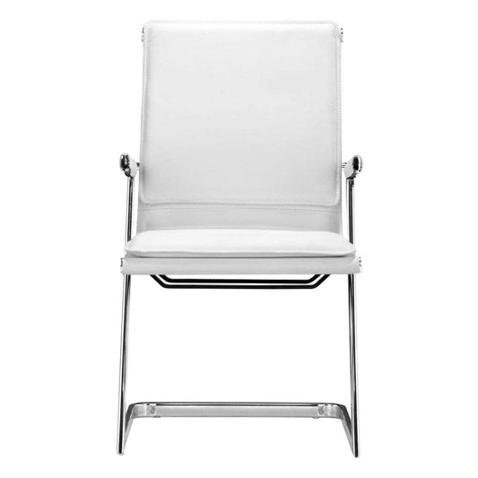 Set of Two White and Silver Faux Leather Conference Office Chair - Homeroots - Flyclothing LLC