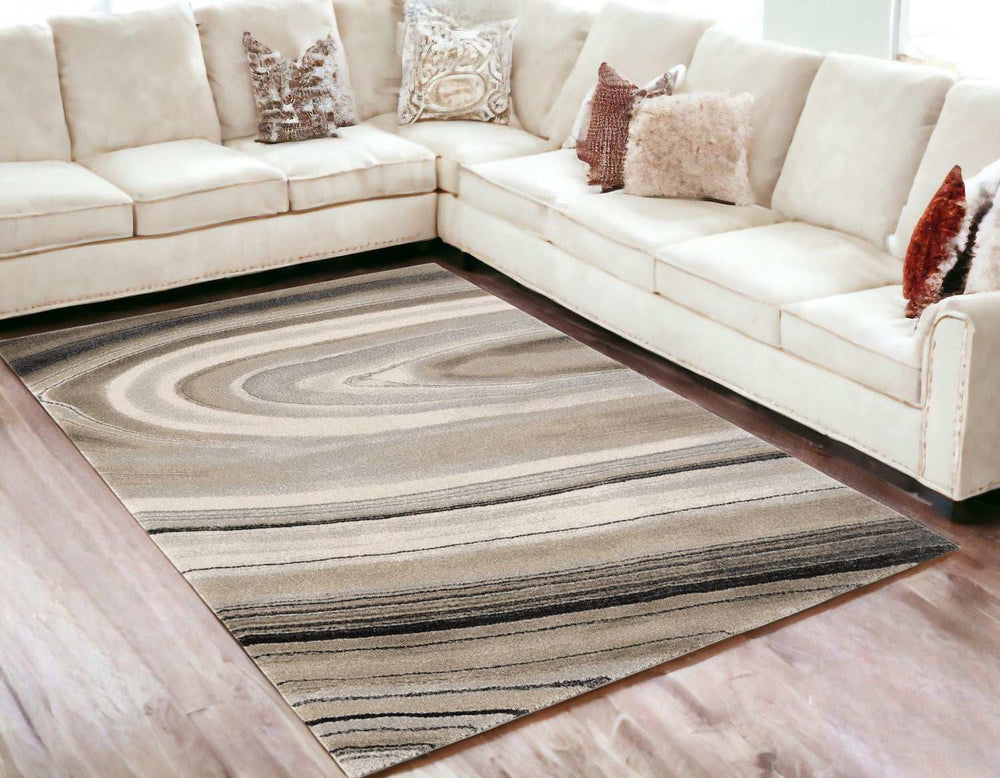 5' X 8' Cream and Tan Abstract Marble Area Rug - Homeroots - Flyclothing LLC
