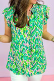 Abstract Print Ruffled Trim Tie Neck Top - Trendsi - Flyclothing LLC