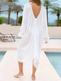 Backless Drawstring Back Flounce Sleeve Cover-Up - Trendsi - Flyclothing LLC