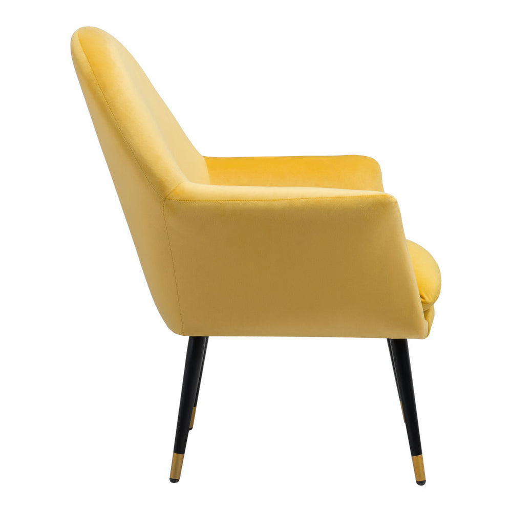 30" Yellow And Black and Gold Velvet Arm Chair - Homeroots - Flyclothing LLC