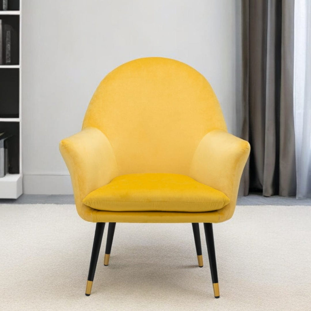 30" Yellow And Black and Gold Velvet Arm Chair - Homeroots - Flyclothing LLC