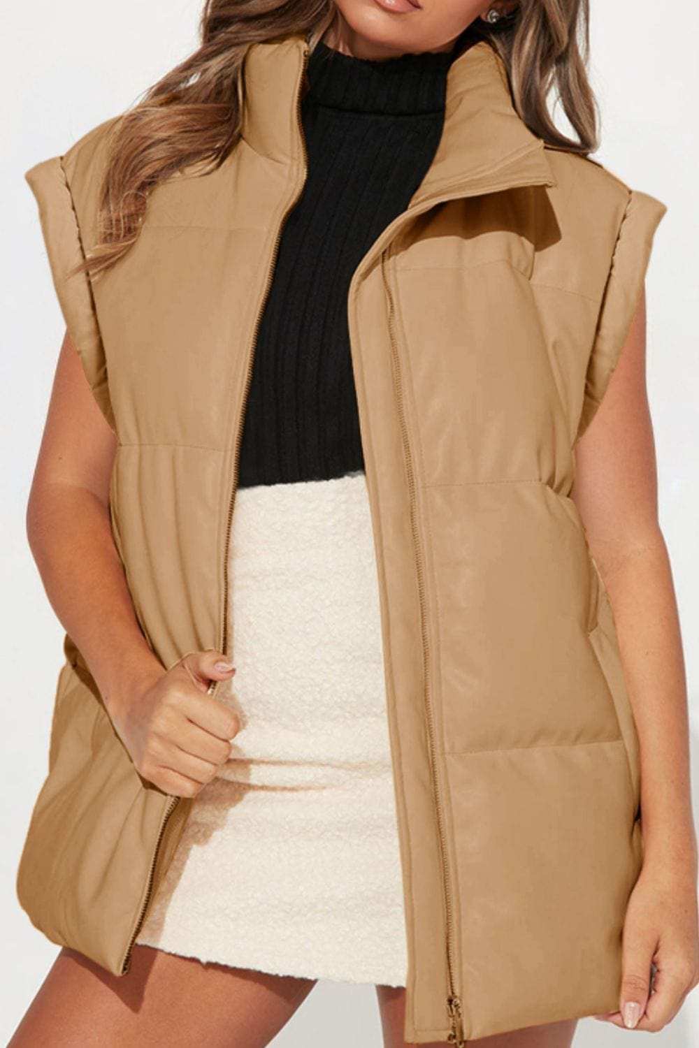 Zip Up Vest Coat with Pockets - Trendsi - Flyclothing LLC