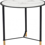 Set of Two 32" White And Black Glass Faux Marble And Steel Round Bunching Coffee Tables - Homeroots - Flyclothing LLC