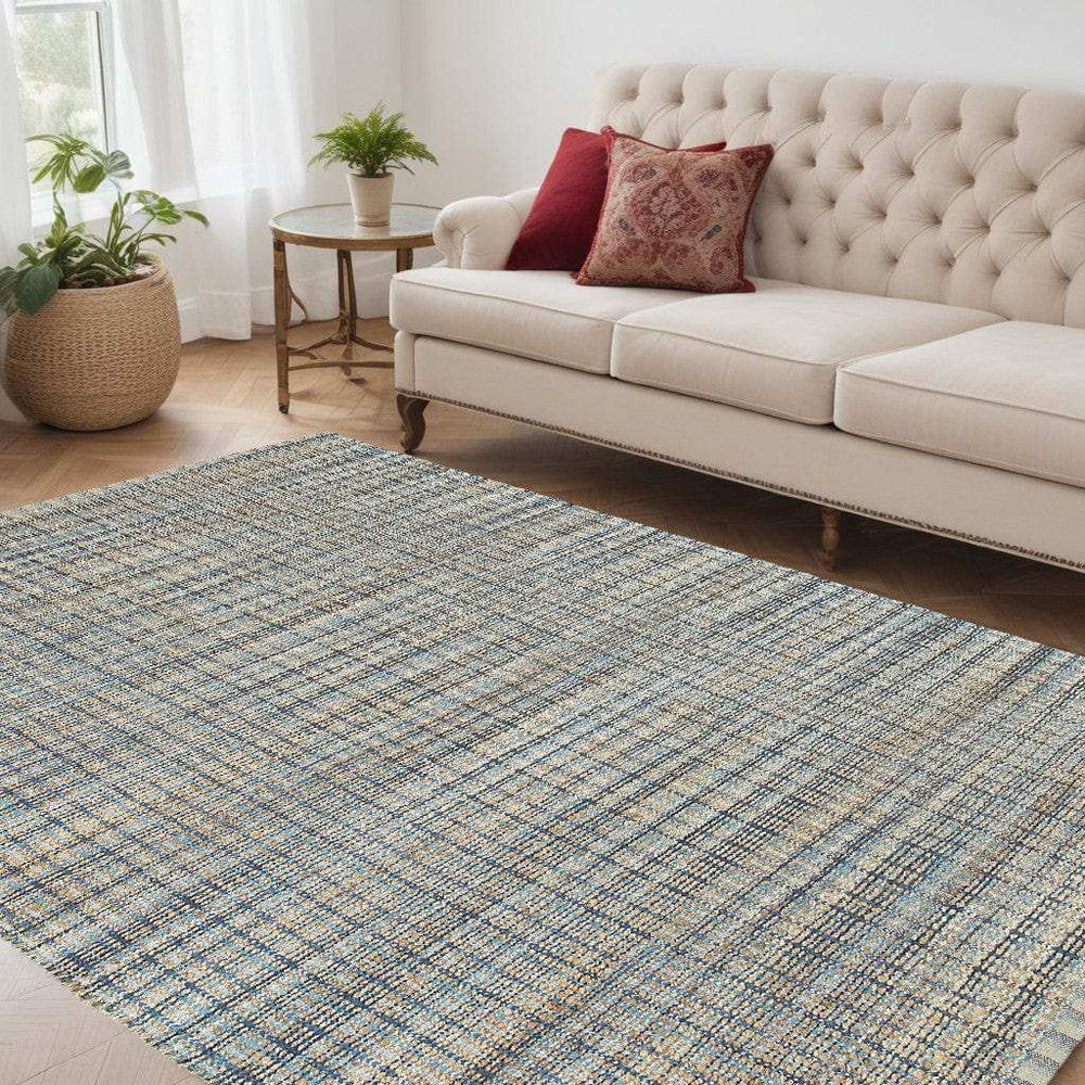 5' X 8' Blue and Ivory Hand Woven Area Rug - Homeroots - Flyclothing LLC