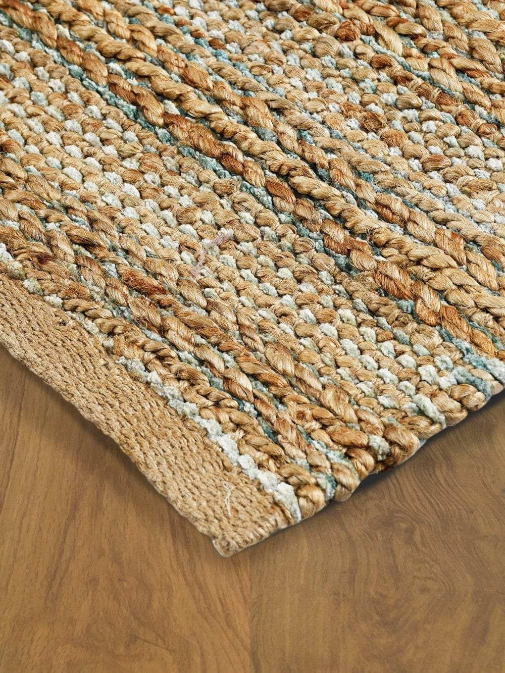 5' X 8' Teal and Natural Braided Jute Area Rug - Homeroots - Flyclothing LLC
