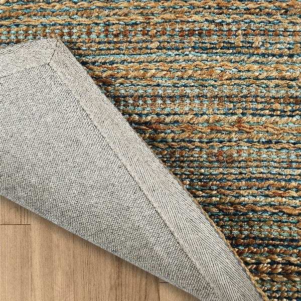 8' X 10' Teal and Natural Braided Jute Area Rug - Homeroots - Flyclothing LLC