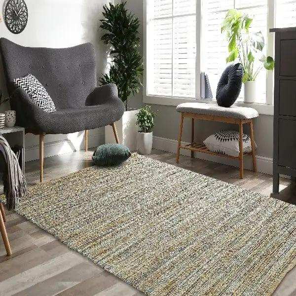 8' X 10' Teal and Natural Braided Jute Area Rug - Homeroots - Flyclothing LLC