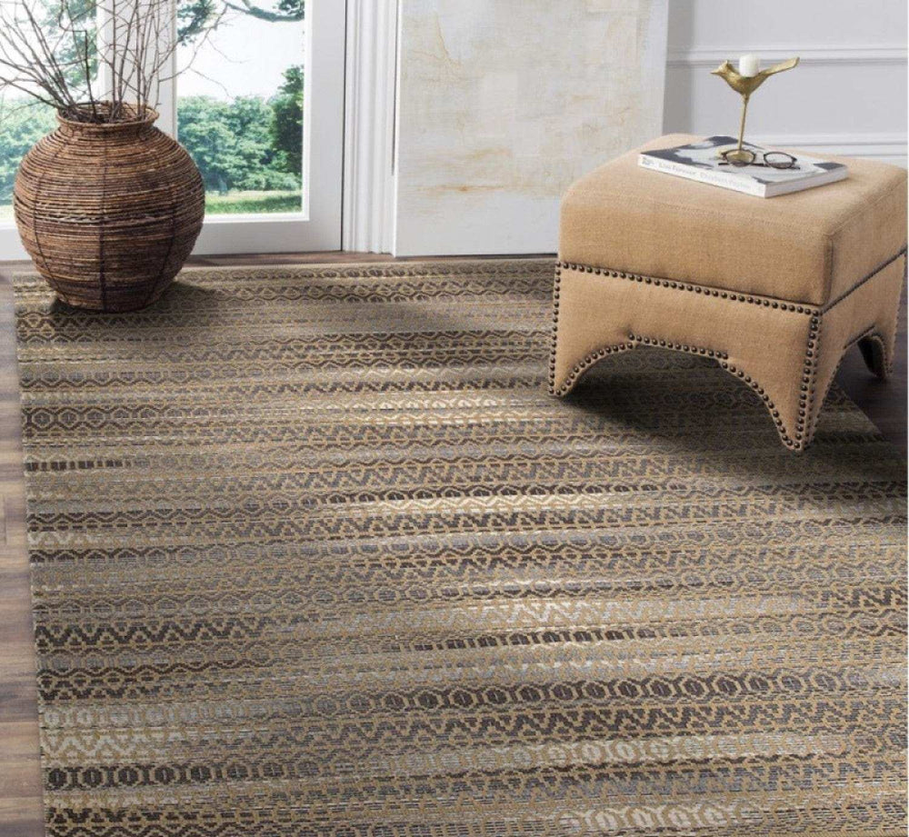 9' X 12' Gray and Tan Striated Runner Rug - Homeroots - Flyclothing LLC