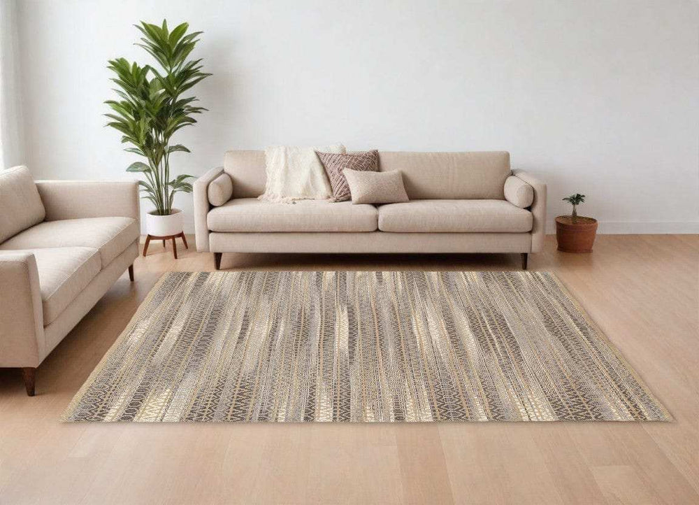 9' X 12' Gray and Tan Striated Runner Rug - Homeroots - Flyclothing LLC