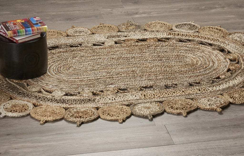 7' Natural Round Hand Braided Area Rug - Homeroots - Flyclothing LLC