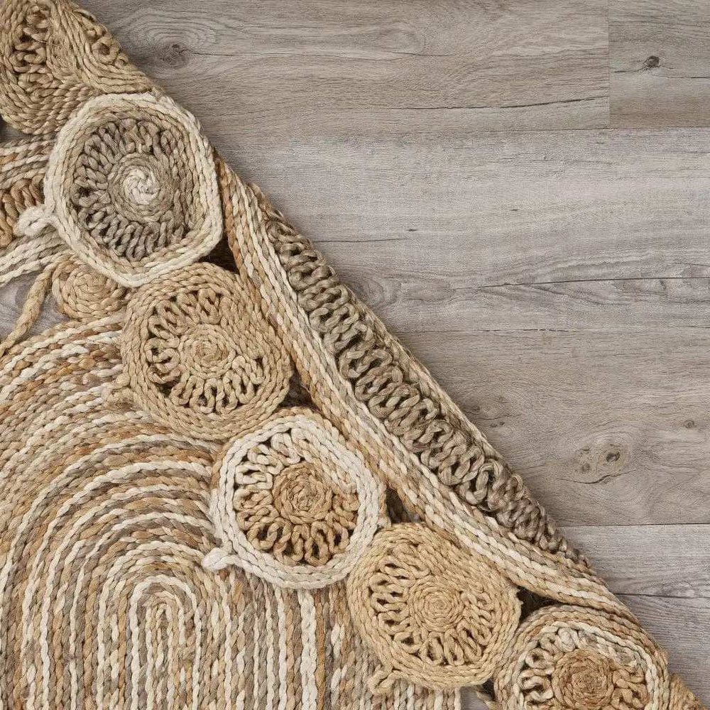 9' Natural Round Hand Braided Area Rug - Homeroots - Flyclothing LLC