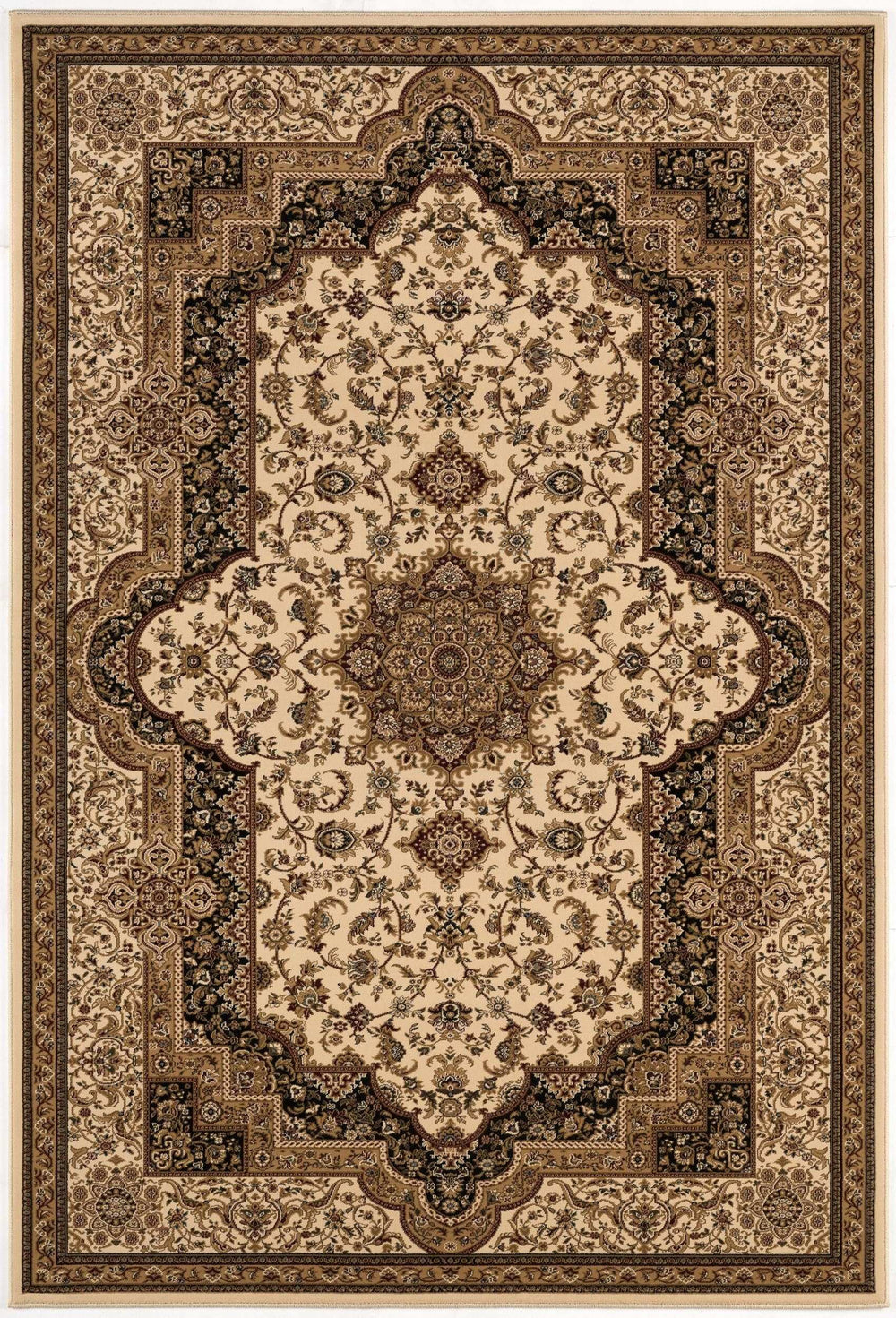 5' X 8' Black and Ivory Oriental Power Loom Area Rug - Homeroots - Flyclothing LLC
