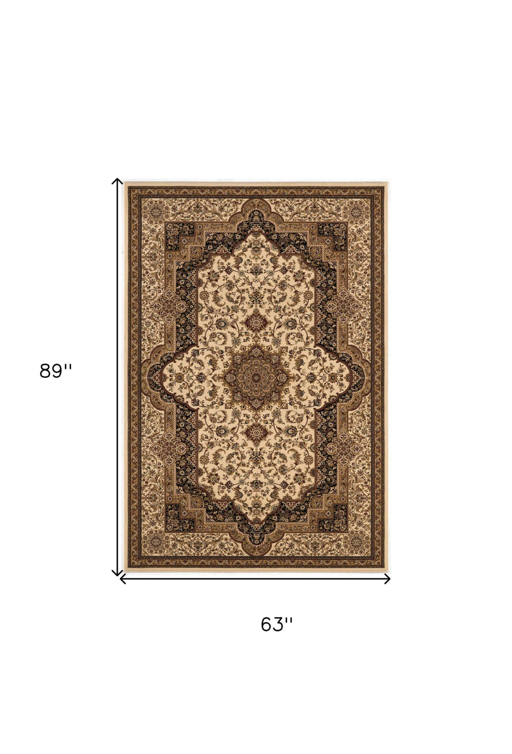 5' X 8' Black and Ivory Oriental Power Loom Area Rug - Homeroots - Flyclothing LLC
