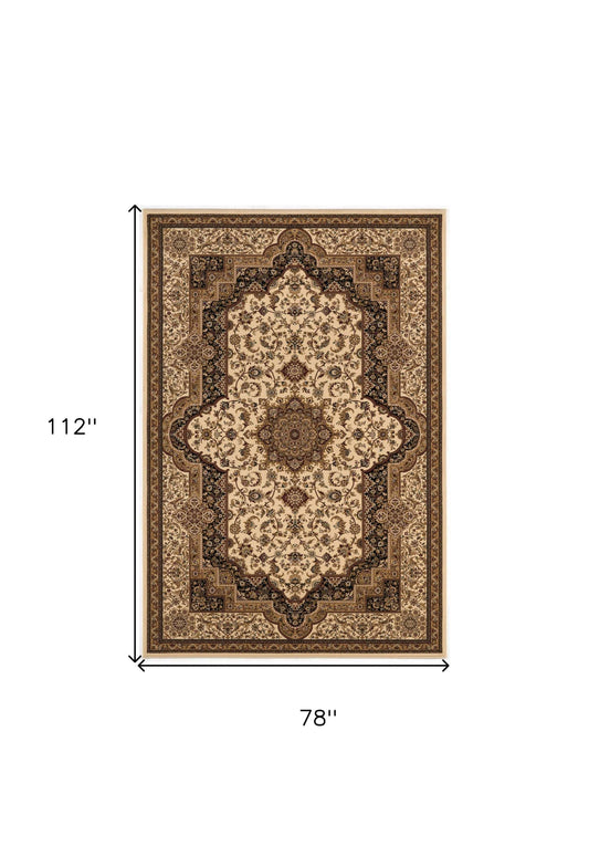 7' X 9' Black and Ivory Oriental Power Loom Area Rug - Homeroots - Flyclothing LLC