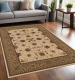 5' X 8' Beige and Ivory Oriental Power Loom Area Rug - Homeroots - Flyclothing LLC