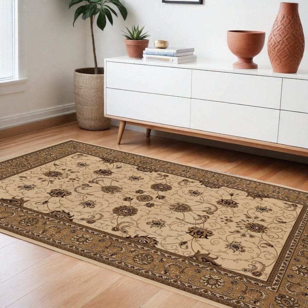 7' X 9' Beige and Ivory Oriental Power Loom Area Rug - Homeroots - Flyclothing LLC